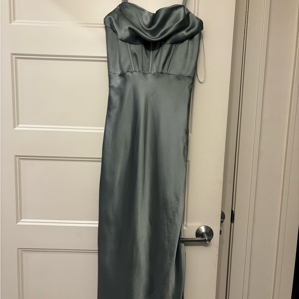 London Convertible Satin Dress - Revelry Sage Green